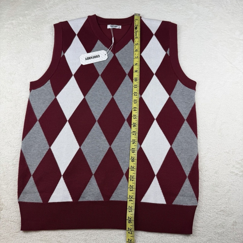 Coofandy V-Neck Sweater Vest Men's SMALL Red/Gray Argyle Sleeveless Pullover NWT - Picture 8 of 11